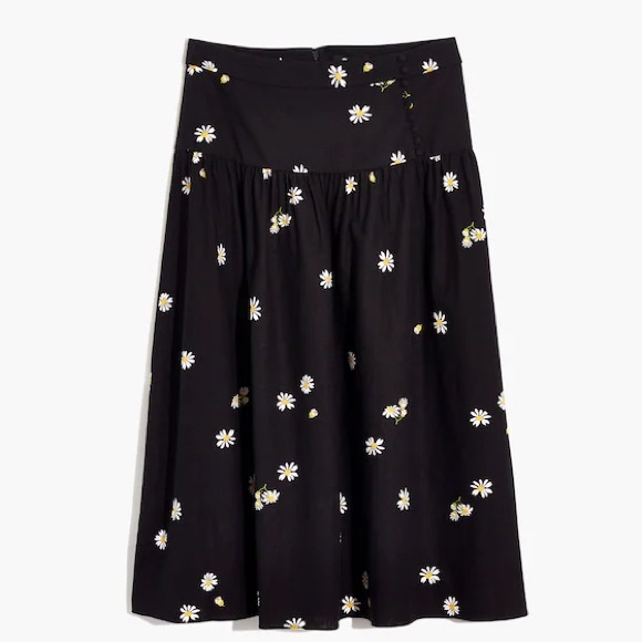 Madewell Linen-Blend Buttoned Yoke Midi Skirt in Lazy Daisies   SZ10 - Picture 1 of 6
